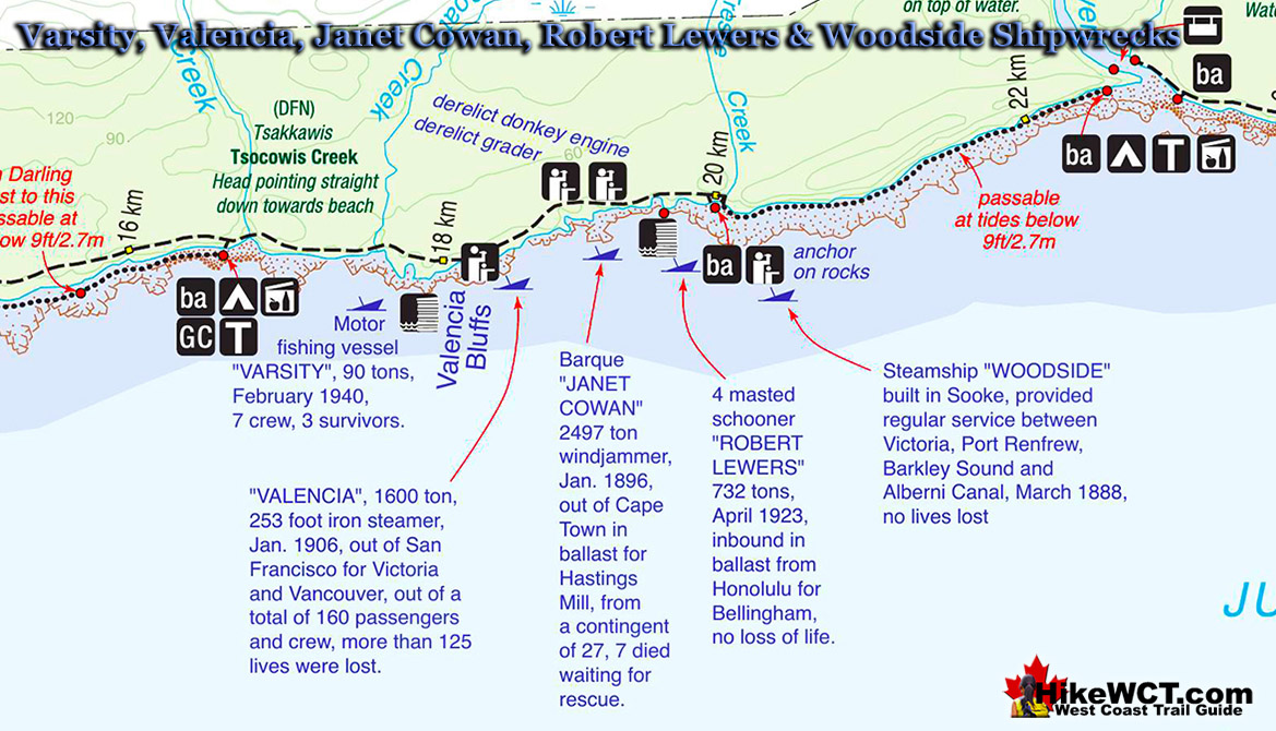 Varsity West Coast Trail Shipwreck Map